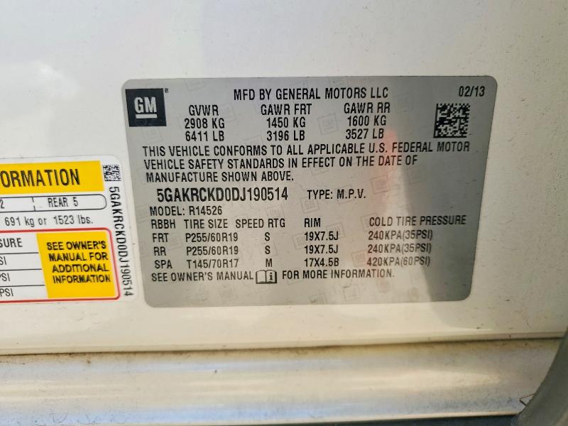 2013 Buick Enclave მანქანა იყიდება აუქციონზე, vin: 5GAKRCKD0DJ190514, აუქციონის ნომერი: 58533196