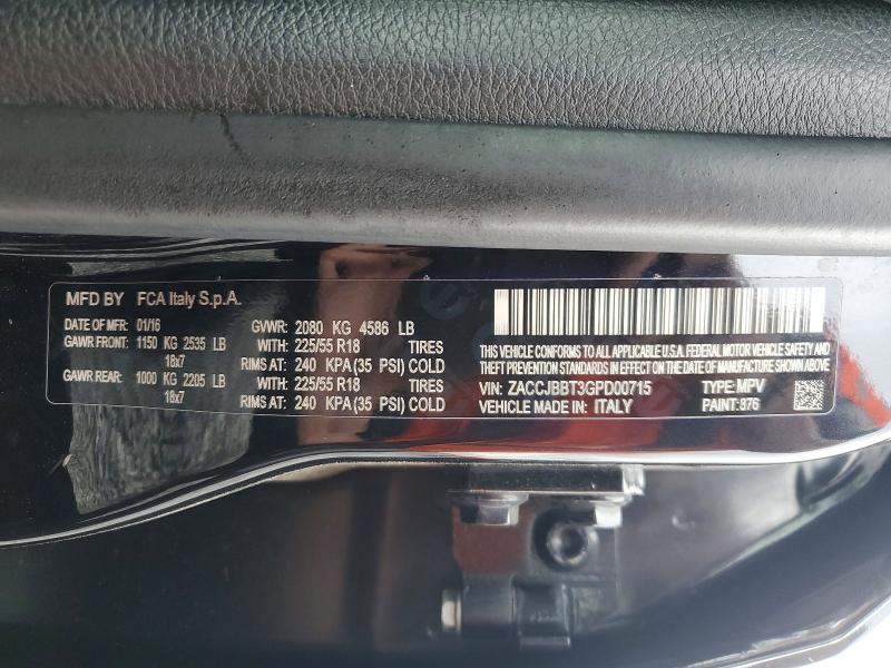Продажа на аукционе авто 2016 Jeep Renegade, vin: ZACCJBBT3GPD00715, номер лота: 55072326