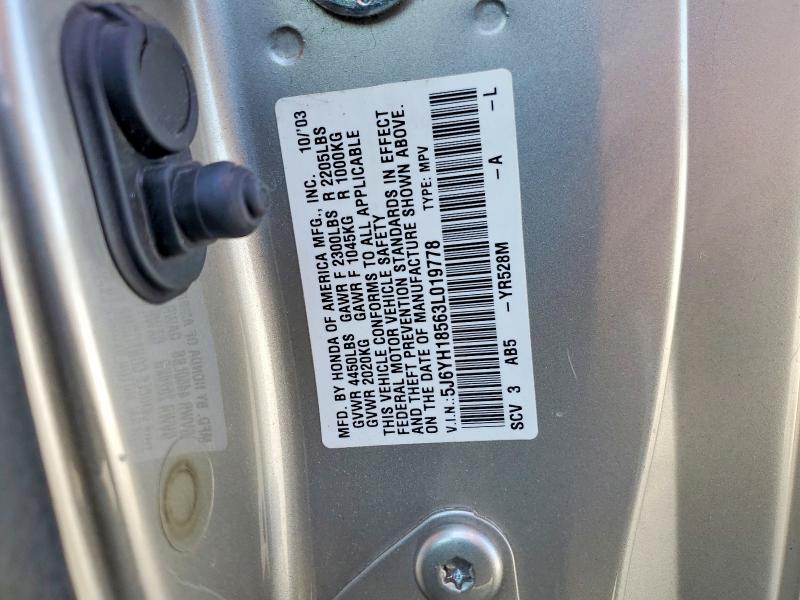 2003 Honda Element მანქანა იყიდება აუქციონზე, vin: 5J6YH18563L019778, აუქციონის ნომერი: 57160926