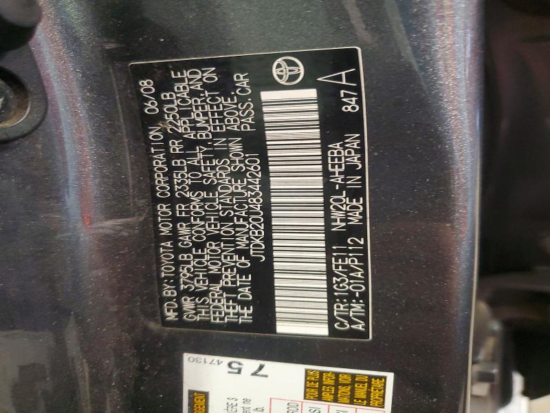 Aukcja sprzedaży 2008 Toyota Prius, vin: JTDKB20U483442601, numer aukcji: 55965966