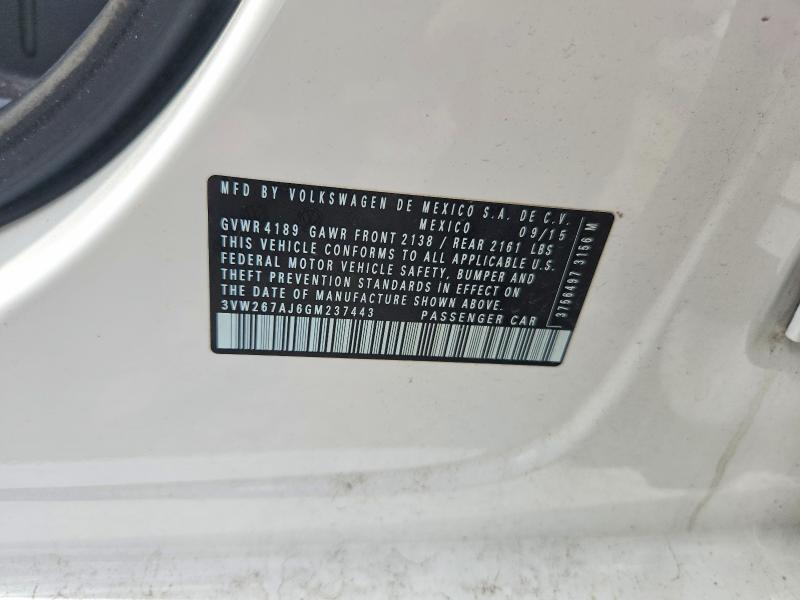 2016 Volkswagen Jetta მანქანა იყიდება აუქციონზე, vin: 3VW267AJ6GM237443, აუქციონის ნომერი: 59148736
