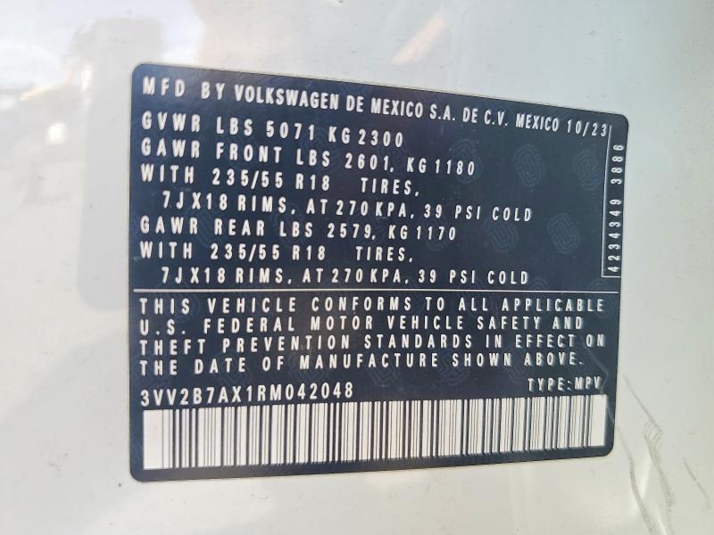 2024 Volkswagen Tiguan მანქანა იყიდება აუქციონზე, vin: 3VV2B7AX1RM042048, აუქციონის ნომერი: 57406706