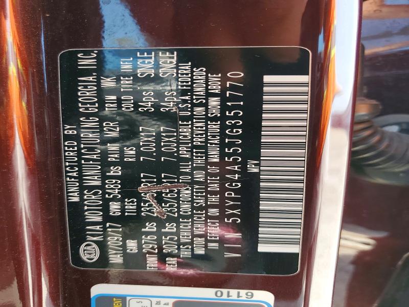 58957266 :رقم المزاد ، 5XYPG4A55JG351770 vin ، 2018 Kia Sorento مزاد بيع