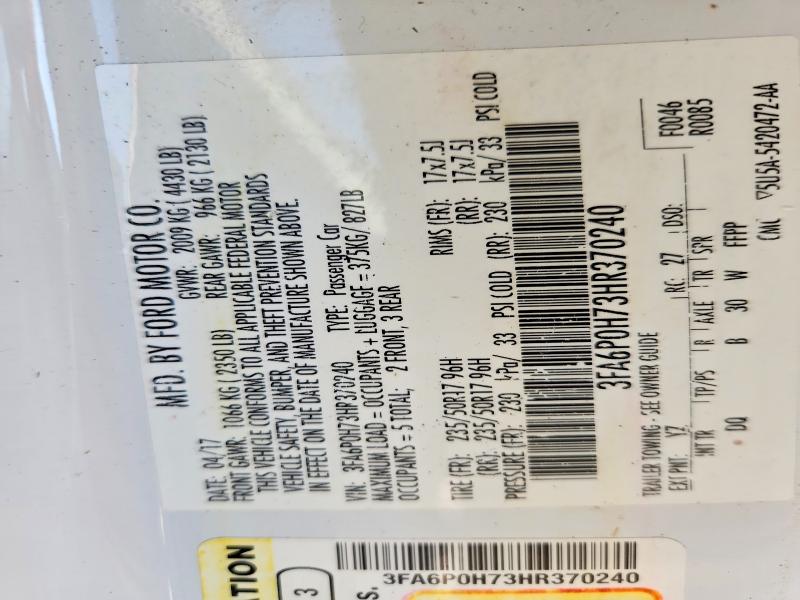 57429426 :رقم المزاد ، 3FA6P0H73HR370240 vin ، 2017 Ford Fusion مزاد بيع