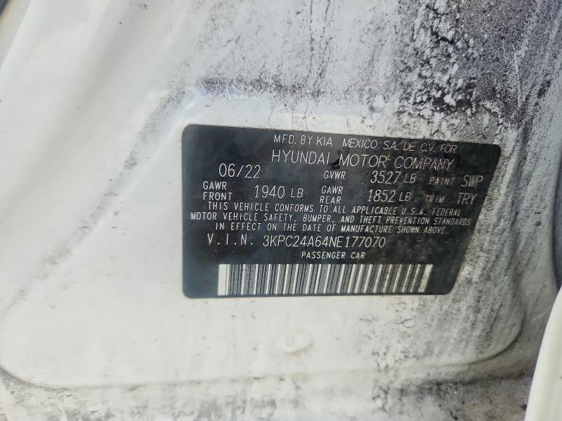 Продаж на аукціоні авто 2022 Hyundai Accent, vin: 3KPC24A64NE177070, номер лоту: 56155296