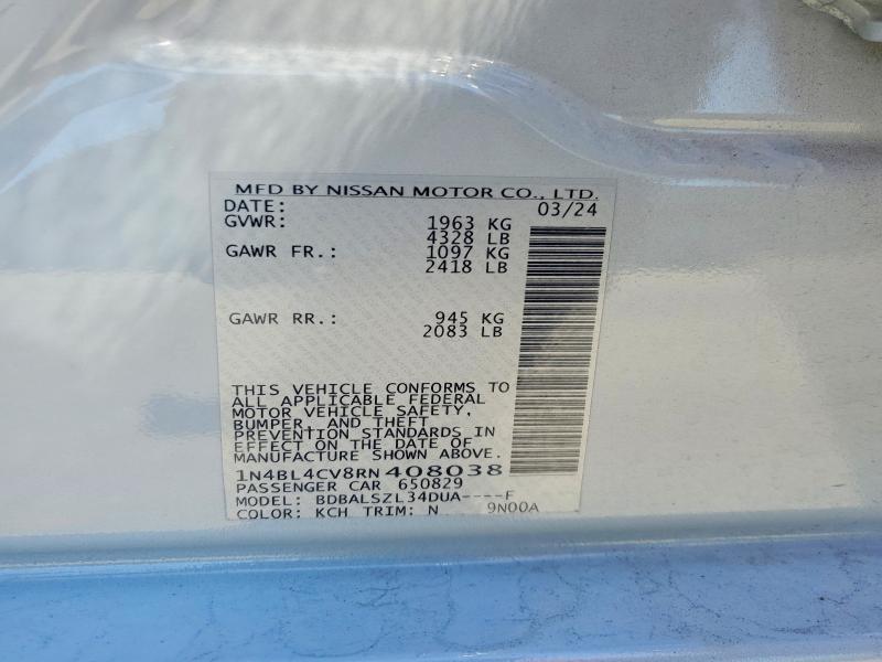2024 Nissan Altima მანქანა იყიდება აუქციონზე, vin: 1N4BL4CV8RN408038, აუქციონის ნომერი: 57442016