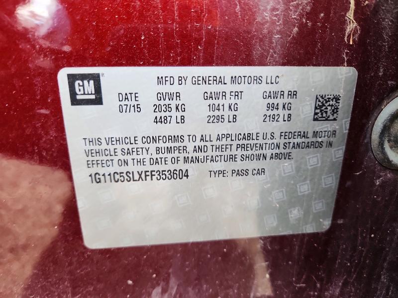 2015 Chevrolet Malibu მანქანა იყიდება აუქციონზე, vin: 1G11C5SLXFF353604, აუქციონის ნომერი: 56452596