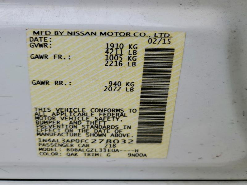 Продаж на аукціоні авто 2015 Nissan Altima, vin: 1N4AL3AP0FC278032, номер лоту: 59172726