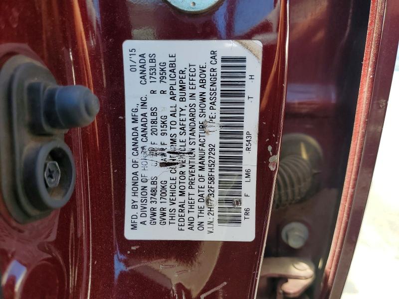 Продажа на аукционе авто 2015 Honda Civic, vin: 2HGFB2F58FH527292, номер лота: 59021446
