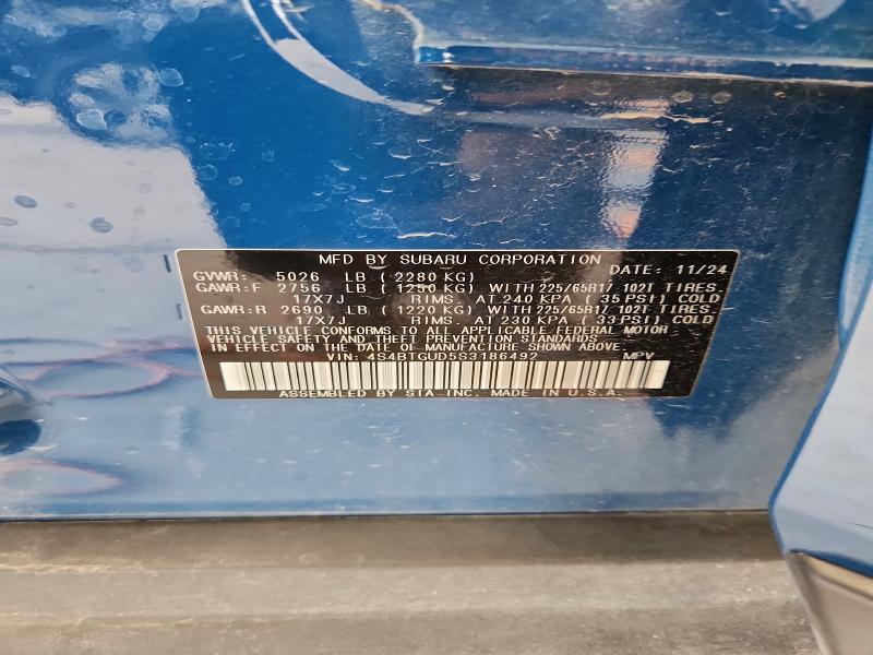 2025 Subaru Outback მანქანა იყიდება აუქციონზე, vin: 4S4BTGUD5S3186492, აუქციონის ნომერი: 56670496