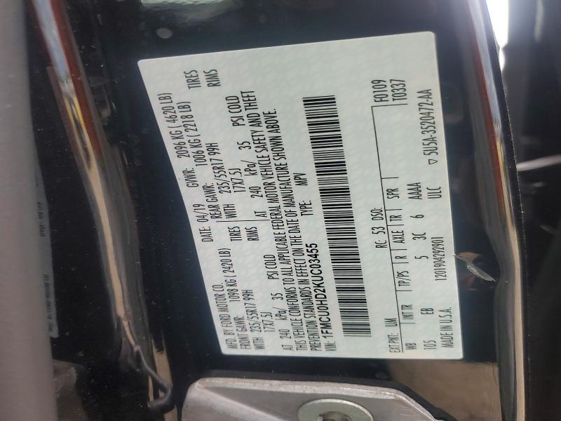 Aukcja sprzedaży 2019 Ford Escape, vin: 1FMCU0HD2KUC03455, numer aukcji: 57238986