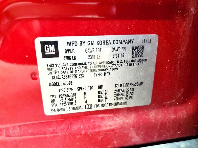 56526316 :رقم المزاد ، KL4CJASB1GB561623 vin ، 2016 Buick Encore مزاد بيع