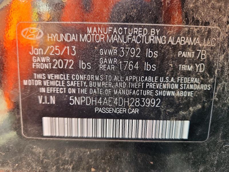 Продажа на аукционе авто 2013 Hyundai Elantra, vin: 5NPDH4AE4DH283992, номер лота: 58728766
