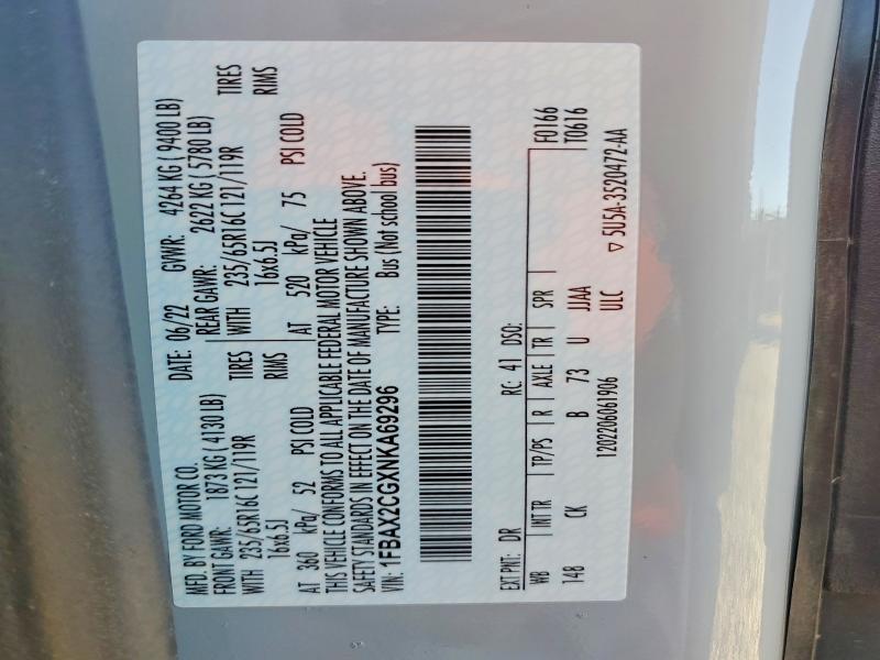 57710676 :رقم المزاد ، 1FBAX2CGXNKA69296 vin ، 2022 Ford Transit مزاد بيع