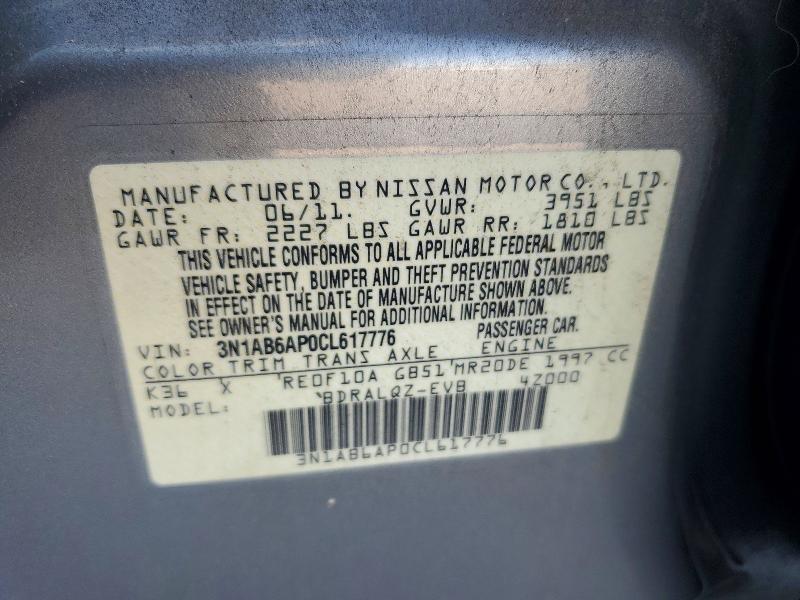 Продажа на аукционе авто 2012 Nissan Sentra, vin: 3N1AB6AP0CL617776, номер лота: 55519966