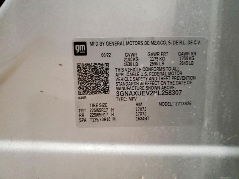 Продажа на аукционе авто 2022 Chevrolet Equinox, vin: 3GNAXUEV2NL258307, номер лота: 56264516