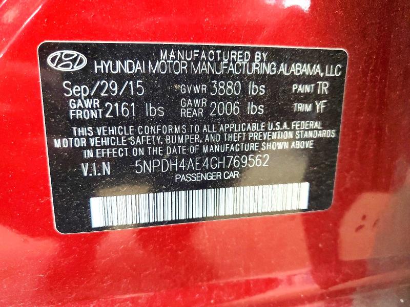 56669946 :رقم المزاد ، 5NPDH4AE4GH769562 vin ، 2016 Hyundai Elantra مزاد بيع