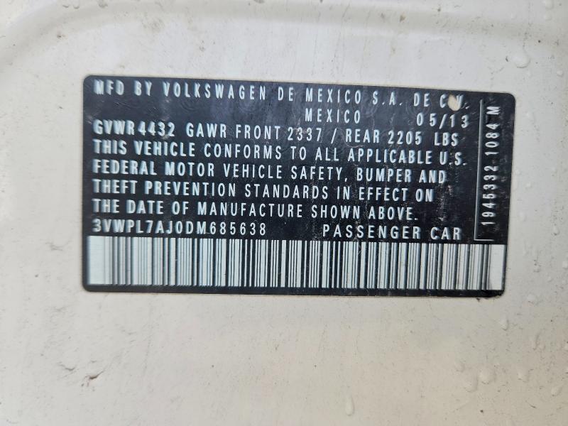 57265186 :رقم المزاد ، 3VWPL7AJ0DM685638 vin ، 2013 Volkswagen Jetta مزاد بيع