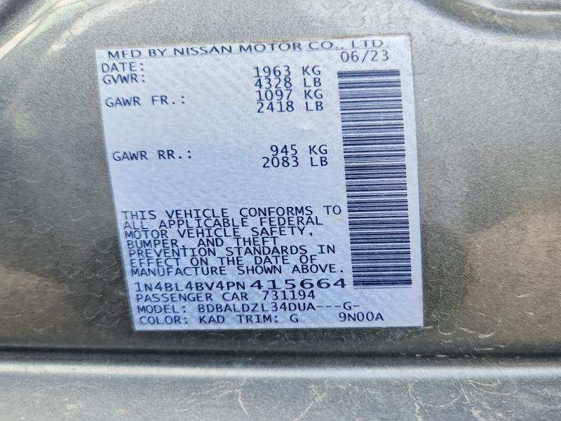 Продаж на аукціоні авто 2023 Nissan Altima, vin: 1N4BL4BV4PN415664, номер лоту: 56089116