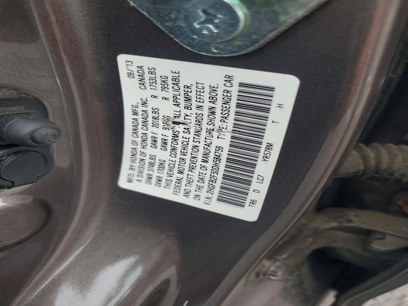 Продаж на аукціоні авто 2013 Honda Civic, vin: 2HGFB2F50DH584759, номер лоту: 58056916