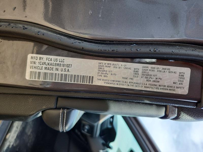 Продажа на аукционе авто 2021 Jeep Grand Cherokee, vin: 1C4RJKAG8M8181027, номер лота: 55389176
