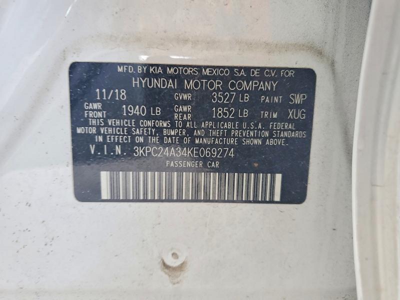 2019 Hyundai Accent მანქანა იყიდება აუქციონზე, vin: 3KPC24A34KE069274, აუქციონის ნომერი: 57650726