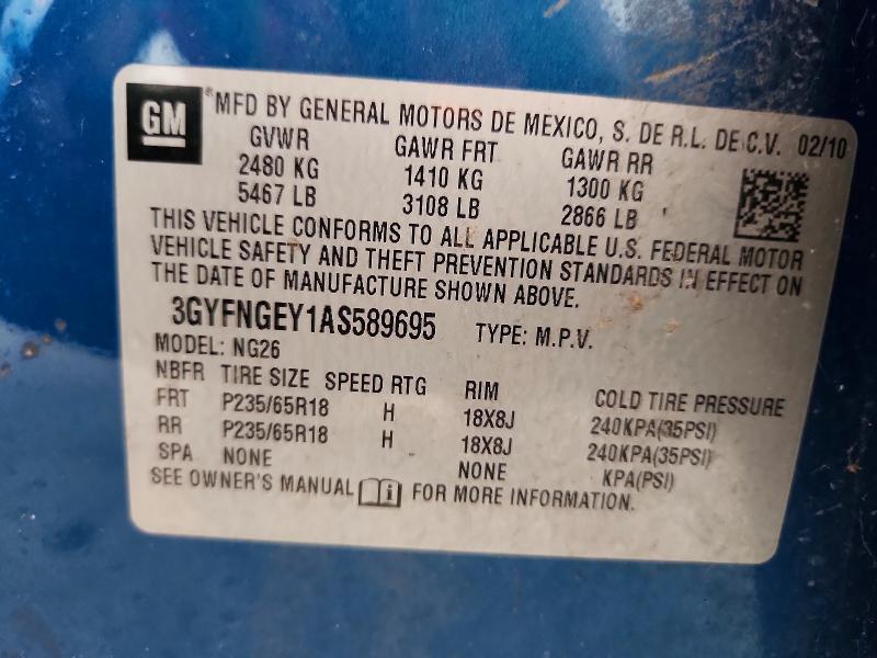 57538176 :رقم المزاد ، 3GYFNGEY1AS589695 vin ، 2010 Cadillac Srx مزاد بيع