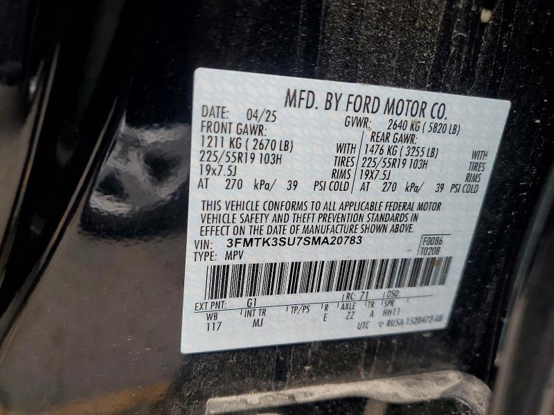 56654116 :رقم المزاد ، 3FMTK3SU7SMA20783 vin ، 2025 Ford Mustang Mach-e مزاد بيع