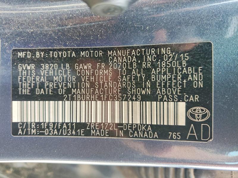 Aukcja sprzedaży 2015 Toyota Corolla, vin: 2T1BURHE1FC357249, numer aukcji: 57781456