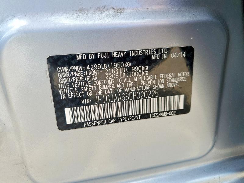 58510696 :رقم المزاد ، JF1GJAA68EH020225 vin ، 2014 Subaru Impreza مزاد بيع