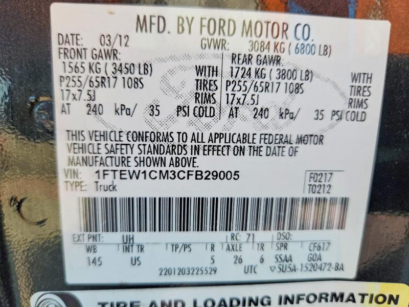 Aukcja sprzedaży 2012 Ford F150, vin: 1FTEW1CM3CFB29005, numer aukcji: 79136345