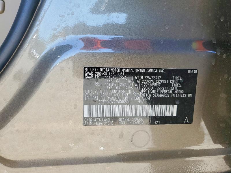 Продаж на аукціоні авто 2010 Toyota Rav4, vin: 2T3YK4DV2AW006891, номер лоту: 59004246