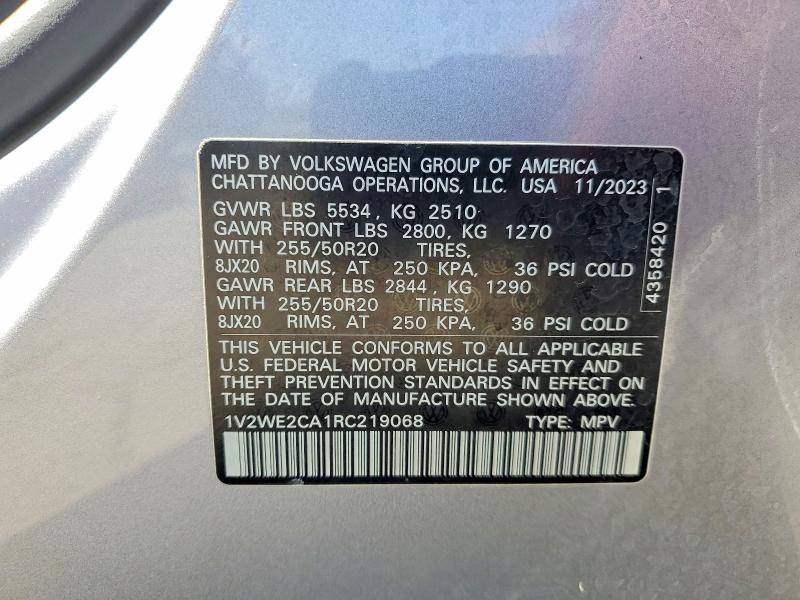 Продаж на аукціоні авто 2024 Volkswagen Atlas Cross Sport, vin: 1V2WE2CA1RC219068, номер лоту: 57251976