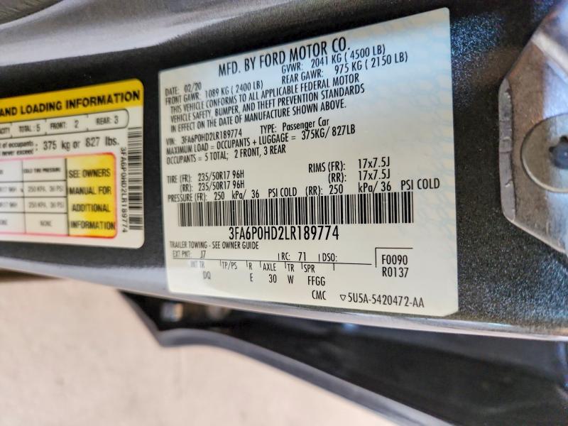 2020 Ford Fusion მანქანა იყიდება აუქციონზე, vin: 3FA6P0HD2LR189774, აუქციონის ნომერი: 55862466