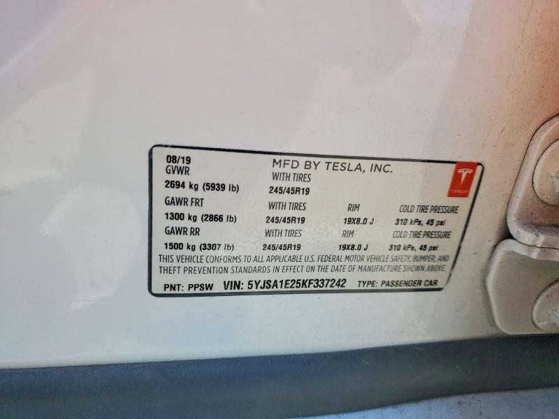 Продажа на аукционе авто 2019 Tesla Model S, vin: 5YJSA1E25KF337242, номер лота: 57435026