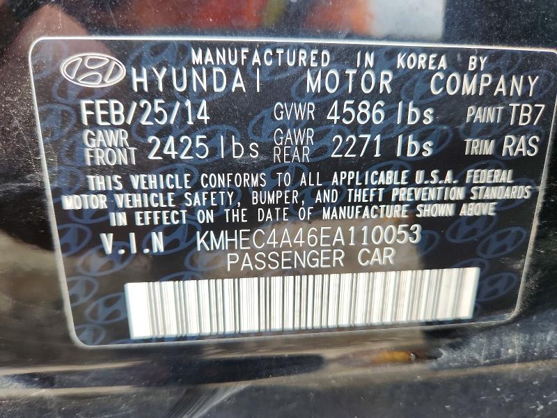 Aukcja sprzedaży 2014 Hyundai Sonata, vin: KMHEC4A46EA110053, numer aukcji: 56986196