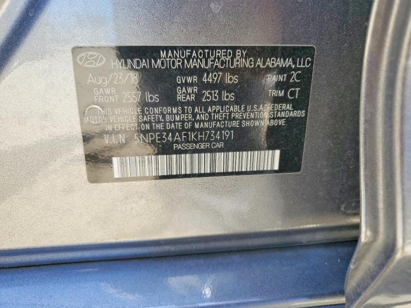 59274886 :رقم المزاد ، 5NPE34AF1KH734191 vin ، 2019 Hyundai Sonata مزاد بيع