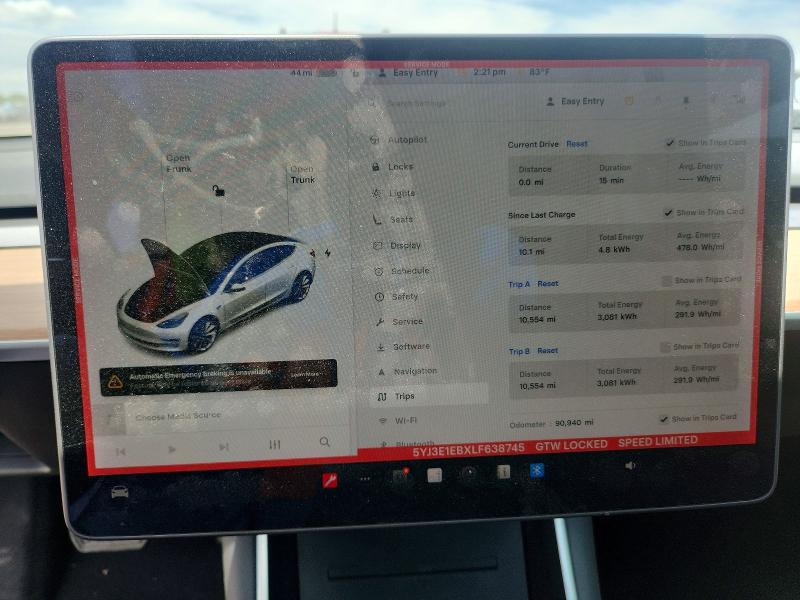 55760086 :رقم المزاد ، 5YJ3E1EBXLF638745 vin ، 2020 Tesla Model 3 مزاد بيع