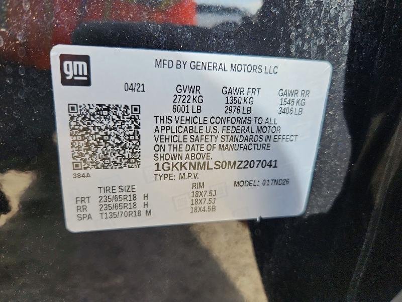 59072196 :رقم المزاد ، 1GKKNMLS0MZ207041 vin ، 2021 Gmc Acadia مزاد بيع