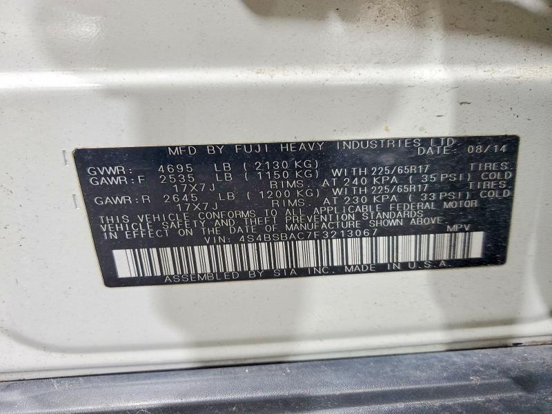 2015 Subaru Outback მანქანა იყიდება აუქციონზე, vin: 4S4BSBAC7F3213067, აუქციონის ნომერი: 57946116