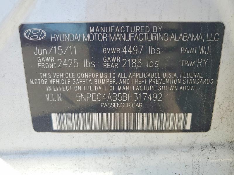 Aukcja sprzedaży 2011 Hyundai Sonata, vin: 5NPEC4AB5BH317492, numer aukcji: 55829416