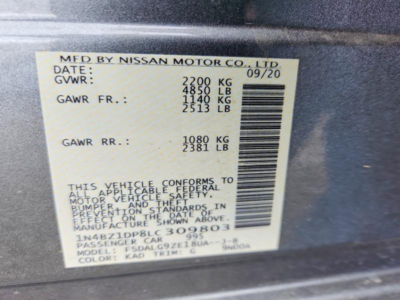 2020 Nissan Leaf მანქანა იყიდება აუქციონზე, vin: 1N4BZ1DP8LC309803, აუქციონის ნომერი: 56118126