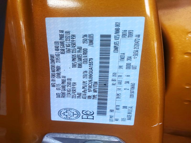 2016 Ford Escape მანქანა იყიდება აუქციონზე, vin: 1FMCU9J99GUA15579, აუქციონის ნომერი: 56524596
