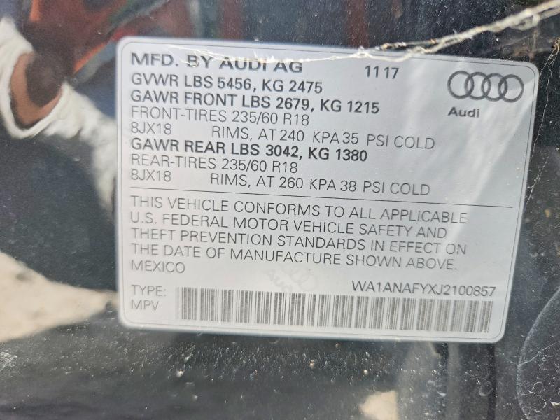 2018 Audi Q5 მანქანა იყიდება აუქციონზე, vin: WA1ANAFYXJ2100857, აუქციონის ნომერი: 74513265