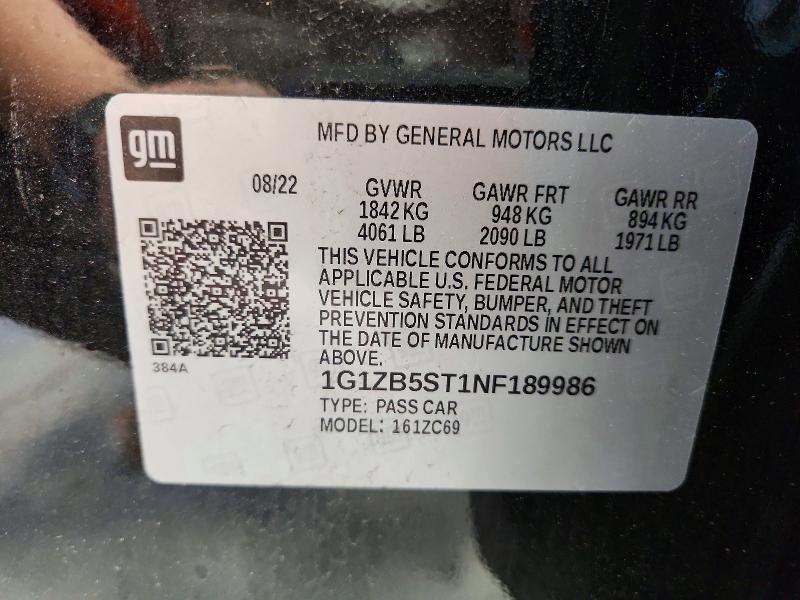 Aukcja sprzedaży 2022 Chevrolet Malibu, vin: 1G1ZB5ST1NF189986, numer aukcji: 55696826