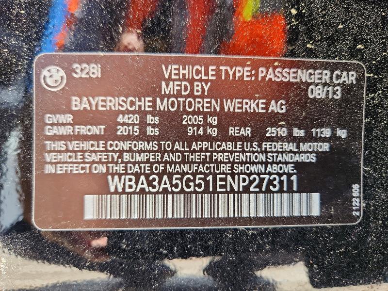 2014 Bmw 328 მანქანა იყიდება აუქციონზე, vin: WBA3A5G51ENP27311, აუქციონის ნომერი: 57122466