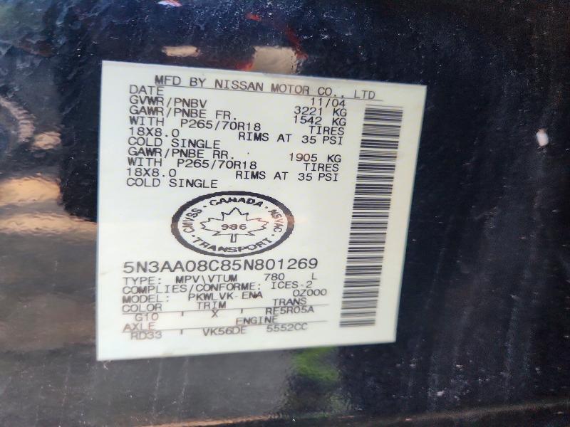 Aukcja sprzedaży 2005 Infiniti Qx56, vin: 5N3AA08C85N801269, numer aukcji: 55887236