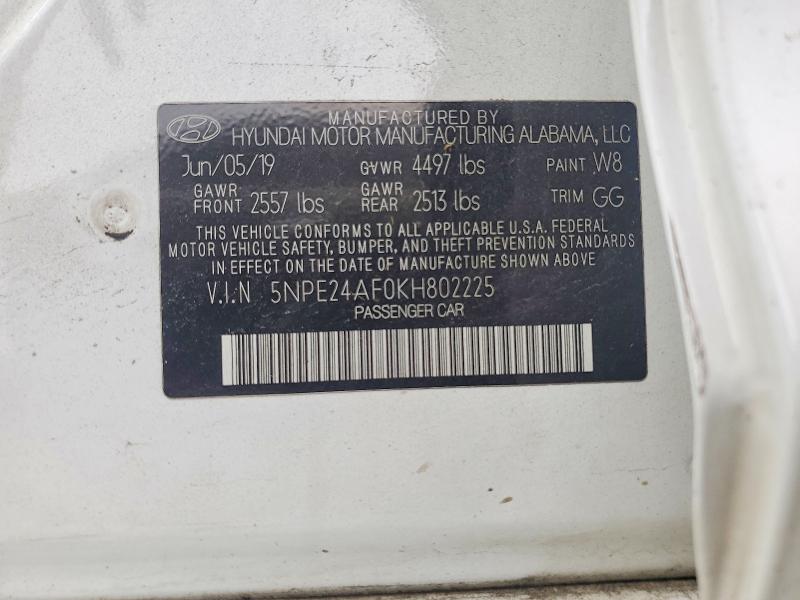 Продаж на аукціоні авто 2019 Hyundai Sonata, vin: 5NPE24AF0KH802225, номер лоту: 59065266