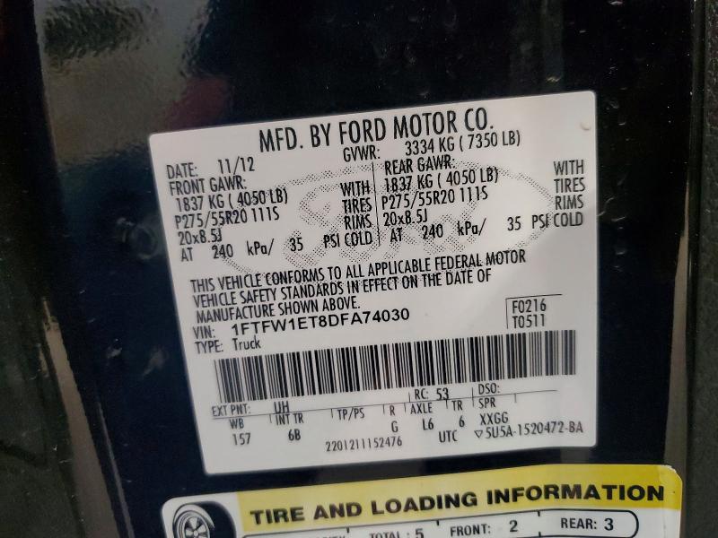 2013 Ford F150 მანქანა იყიდება აუქციონზე, vin: 1FTFW1ET8DFA74030, აუქციონის ნომერი: 57706416