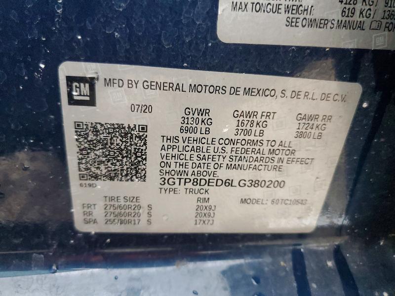57307306 :رقم المزاد ، 3GTP8DED6LG380200 vin ، 2020 Gmc Sierra مزاد بيع